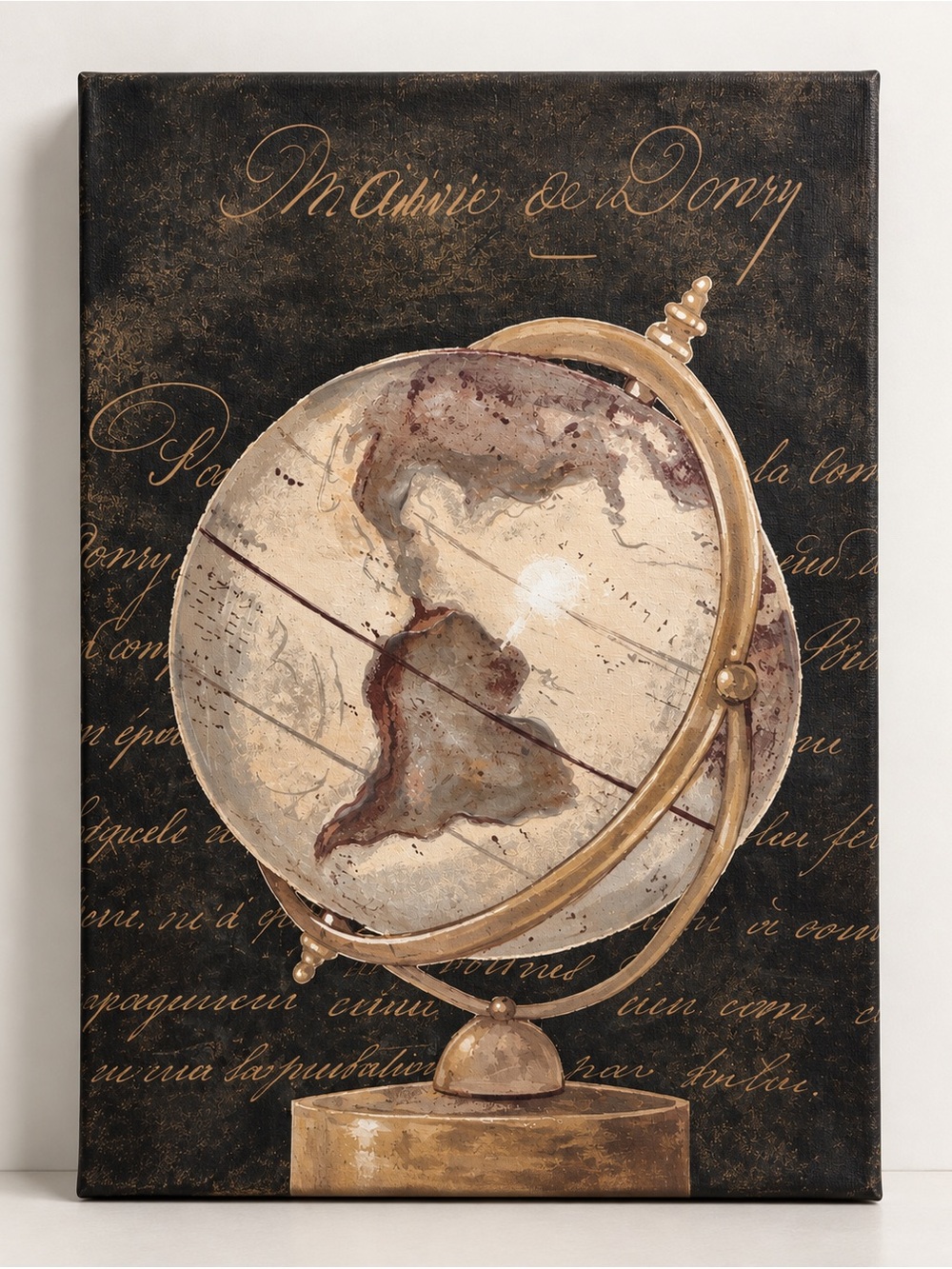 Kathryn Wright Painting Canvas Antique Globe Canvas Wall Art in Gold and Cream